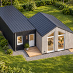 Sfeerimpressie van modulaire woning type 80 in vogelvlucht